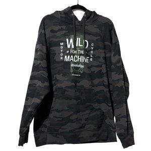 Wild For The Machine men’s sz XL motorcycle camo long sleeve pocket heavy hoodie